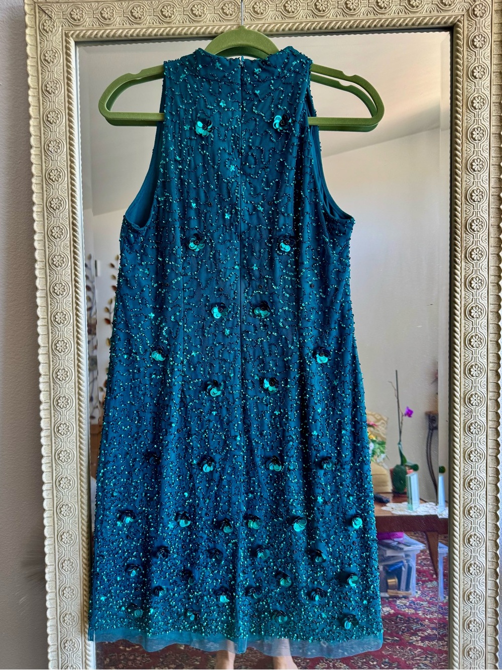 Adrianna Papell Teal Beaded Midi Dress